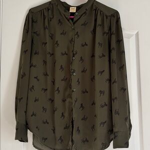 Faded Glory Forest Green Blouse with Black Zebra Design